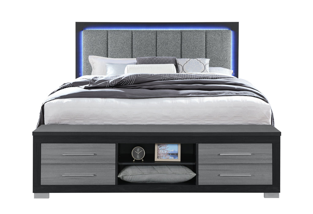 EMMA BLACK/GREY KING BED WITH LED AND USB - De Avenue Furniture