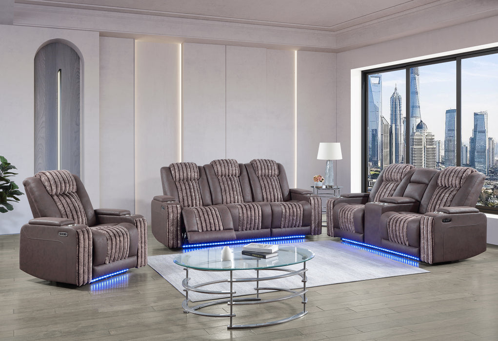 U8000 BROWN PWR REC SOFA/PWR CON REC LOVESEAT/PWR RECLINER W/PHR - De Avenue Furniture