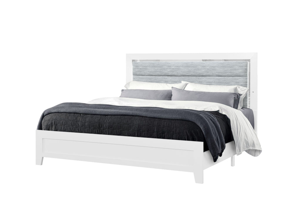 LUCCIA WHITE QUEEN BED WITH LED, DRESSER, MIRROR, NIGHTSTAND - De Avenue Furniture