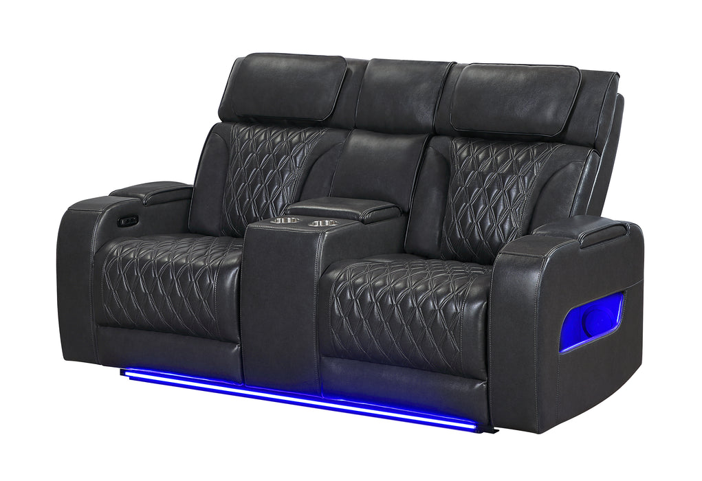 U8611 BLANCHE CHARCOAL PWR CON REC LOVESEAT WITH PHR, LED & SPEAKER - De Avenue Furniture