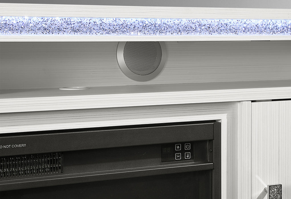 LILY WHITE ENTERTAINMENT UNIT 72 W/ LED, SPEAKERS, CRYSTAL INSERTS - De Avenue Furniture