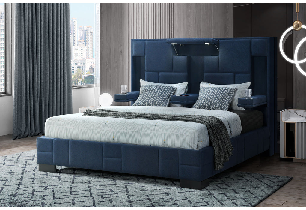 OSCAR NAVY BLUE KING BED NO WOOD TRIM - De Avenue Furniture