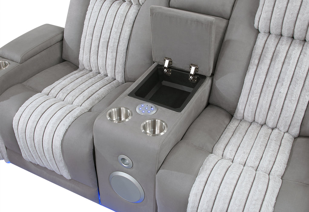 U8000 GREY PWR REC SOFA/PWR CONSOLE REC LOVESEAT W/PHR - De Avenue Furniture