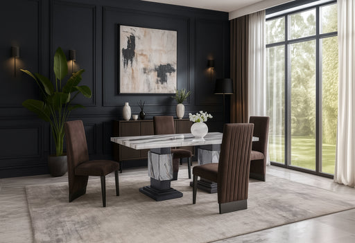 D12 DINING TABLE AND 6 D12 BROWN DINING CHAIRS - De Avenue Furniture