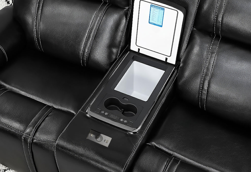 U8880 BLACK LEATHER PWR REC SOFA/PWR CONSOLE REC LOVESEAT/PWR RECLINER - De Avenue Furniture