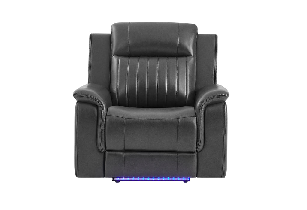 U8879 CHARCOAL PWR REC SOFA/PWR CON REC LOVESEAT W/LED & GL SS - De Avenue Furniture