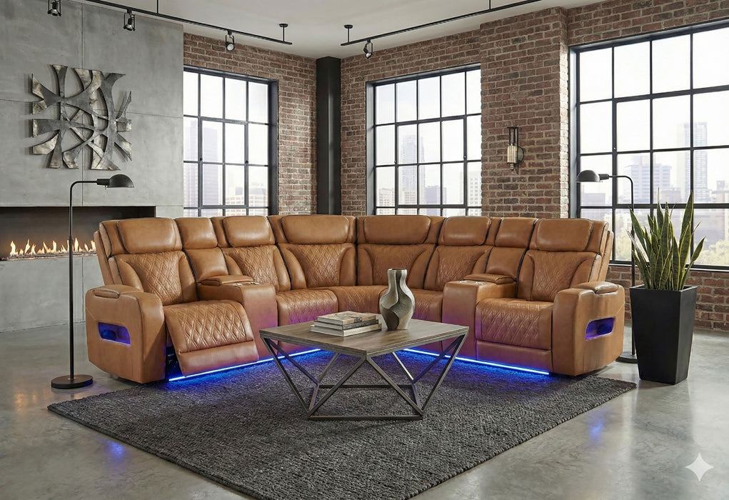 U8611 CAMEL SECTIONAL WITH POWER HEADREST, CONTINUOUS LED AND SPEAKER - De Avenue Furniture