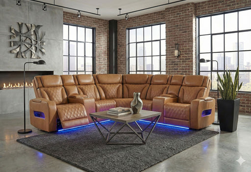 U8611 CAMEL SECTIONAL WITH POWER HEADREST, CONTINUOUS LED AND SPEAKER - De Avenue Furniture
