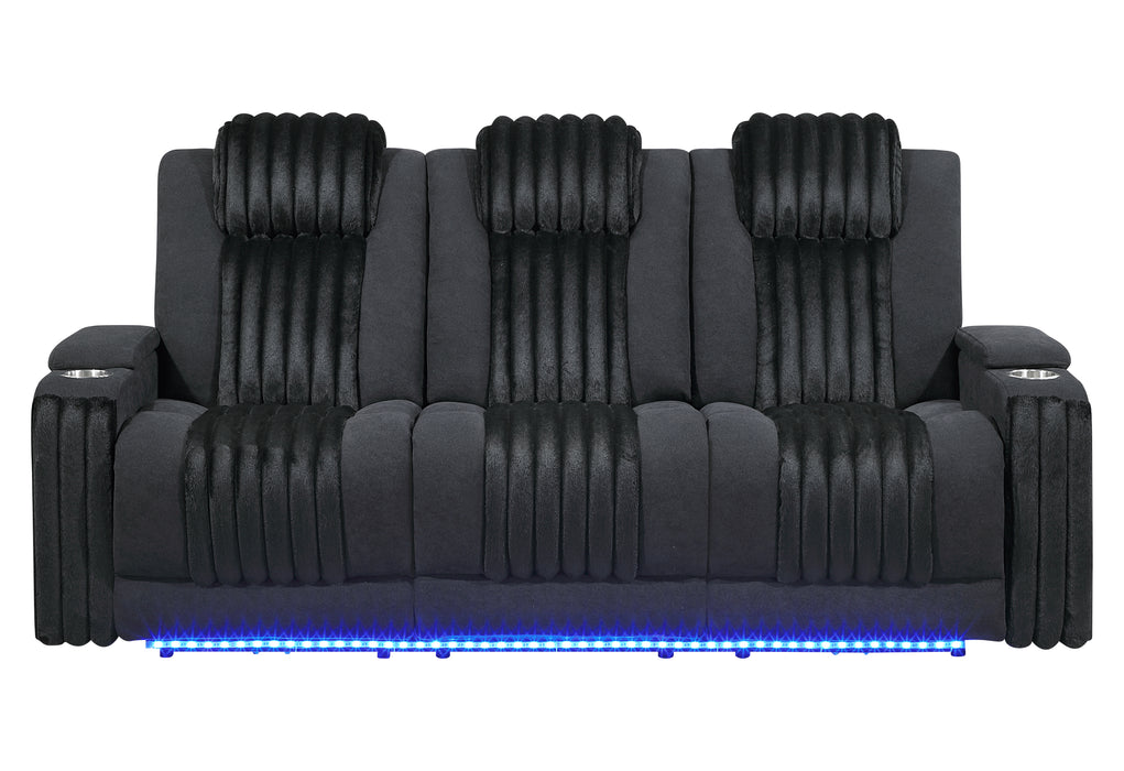 U8000 BLACK PWR REC SOFA W/PHR, DDT, READING LIGHT & LED LIGHT - De Avenue Furniture