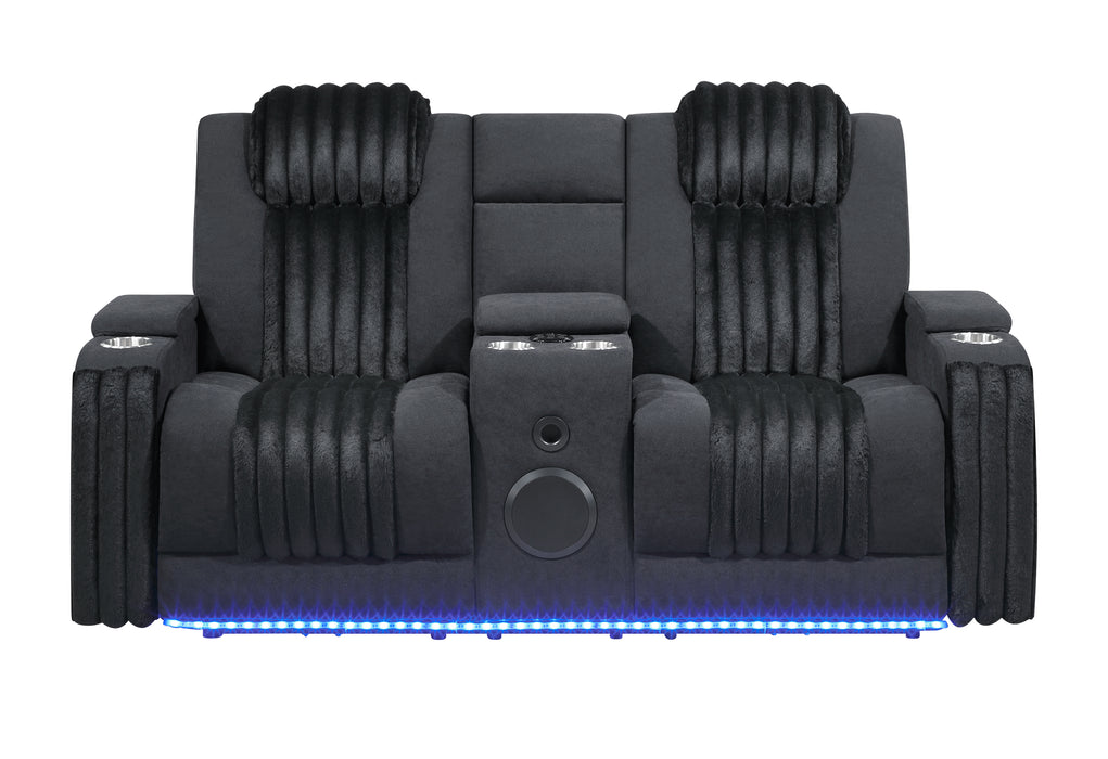 U8000 BLACK PWR CONSOLE REC LOVESEAT W/PHR, LED AND SPEAKER - De Avenue Furniture