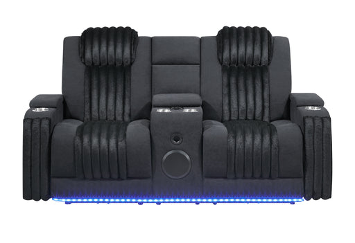 U8000 BLACK PWR CONSOLE REC LOVESEAT W/PHR, LED AND SPEAKER - De Avenue Furniture