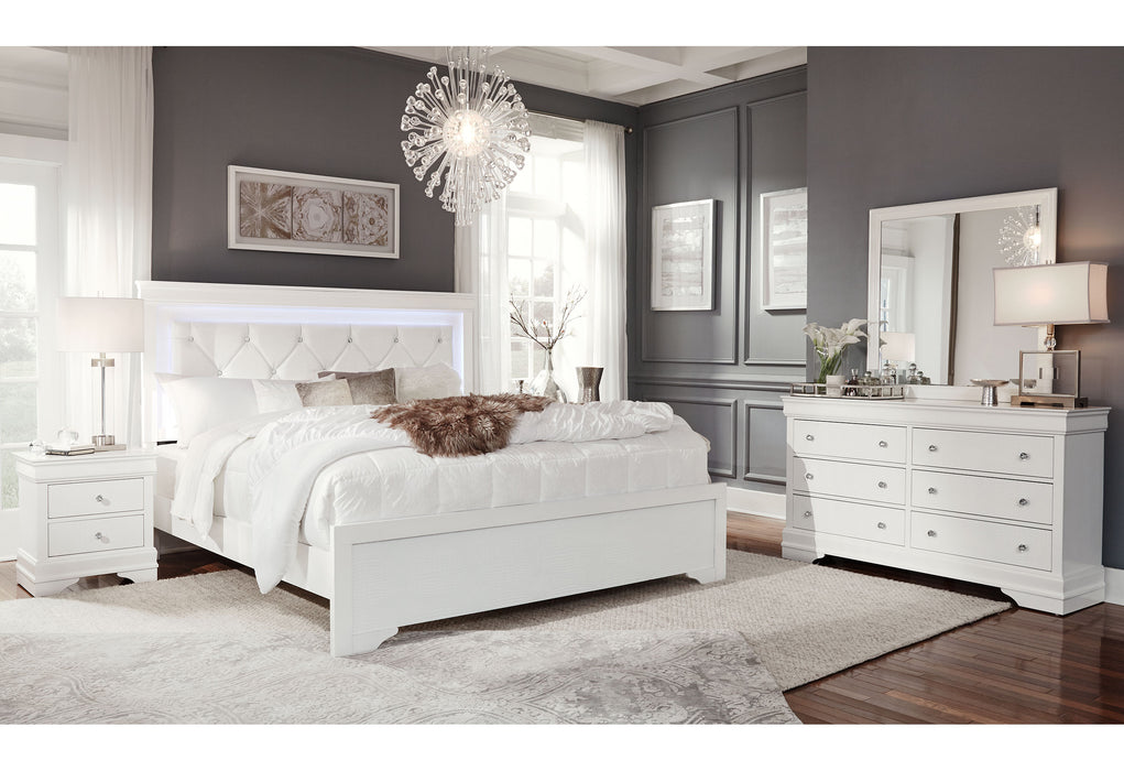 POMPEI METALLIC WHITE FULL BED WITH LED - De Avenue Furniture