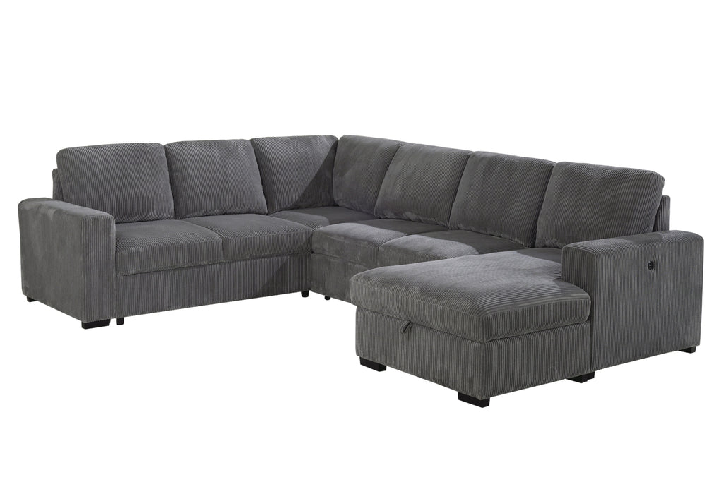 U2660 GREY SECTIONAL W/PULL OUT SOFA BED - De Avenue Furniture