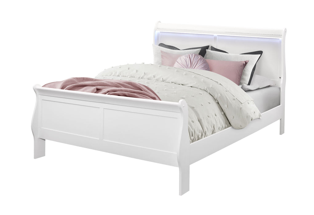 CHARLIE WHITE QUEEN BED WITH LED, DRESSER, MIRROR AND NIGTHSTAND - De Avenue Furniture