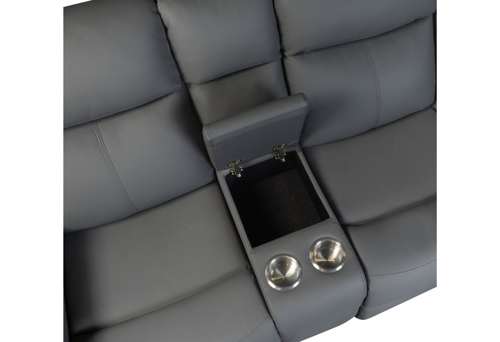 U6026 GREY PU 46A CONSOLE RECLINING LOVESEAT WITH LED AND SPEAKER - De Avenue Furniture