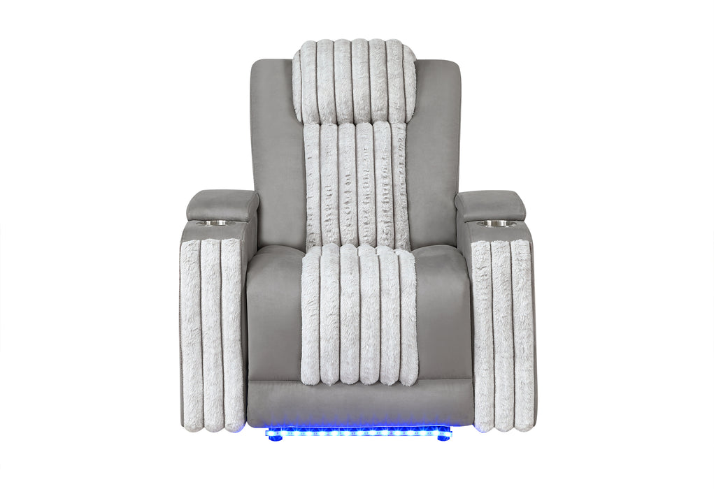 U8000 GREY POWER RECLINER W/ POWER HEADREST & LED LIGHT - De Avenue Furniture