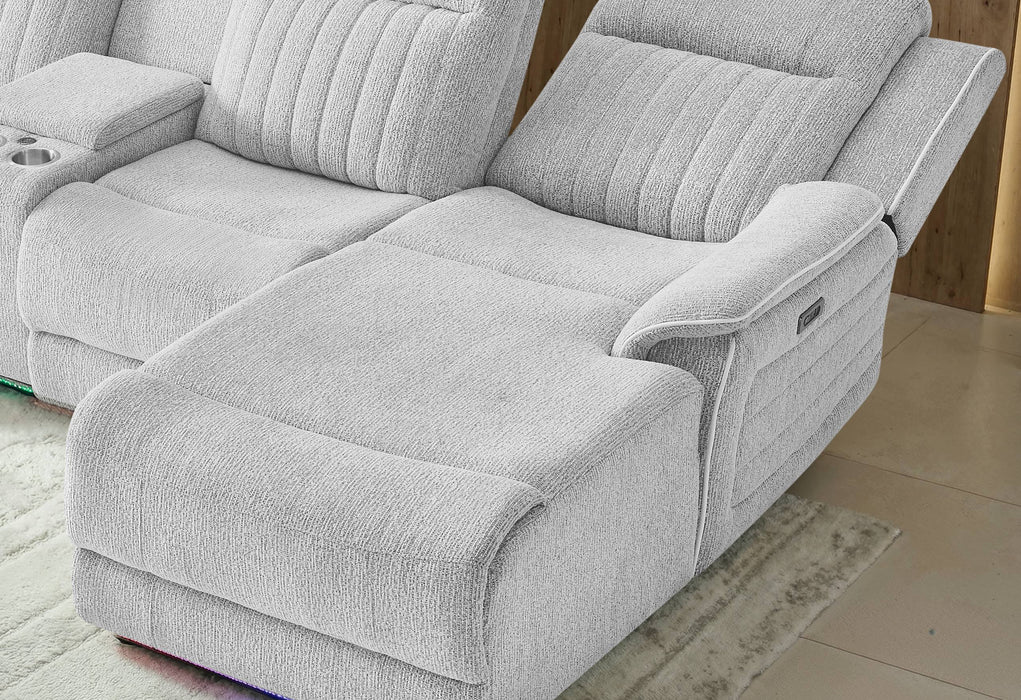 U8879 GREY 1 POWER PUSHBACK SECTIONAL WITH LED AND GLOBAL SS SPKR - De Avenue Furniture