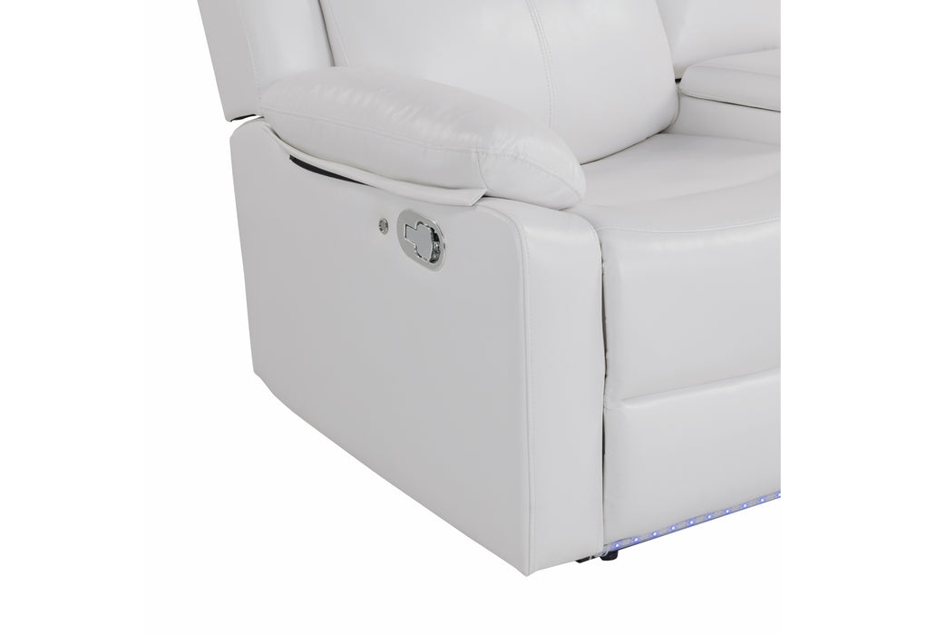 U6026 BLANCHE WHITE REC SOFA/CONSOLE REC LOVESEAT WITH LED & SPEAKER - De Avenue Furniture