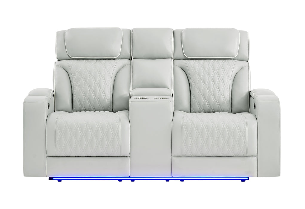 U8611 BLANCHE SILVER PWR CON REC LOVESEAT WITH PHR, LED & SPEAKER - De Avenue Furniture
