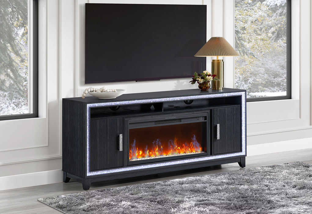 LILY DARK GREY ENT UNIT 72 INCH W/ LED, SPEAKERS, CRYSTAL INSERTS - De Avenue Furniture