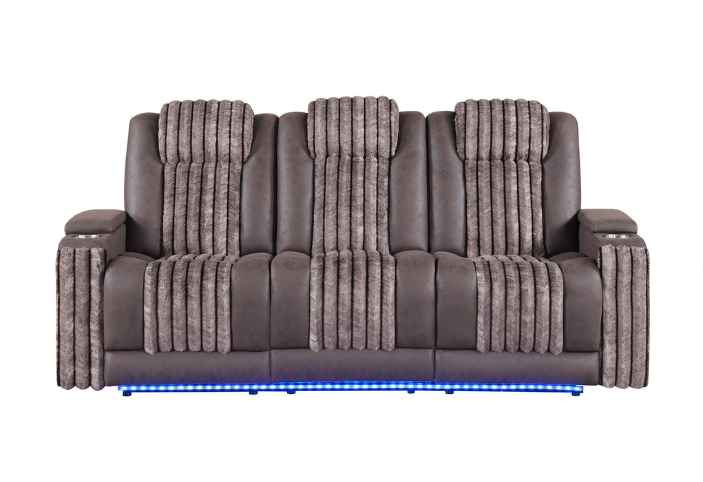 U8000 BROWN PWR REC SOFA W/PHR, DDT, READING LIGHT & LED LIGHT - De Avenue Furniture
