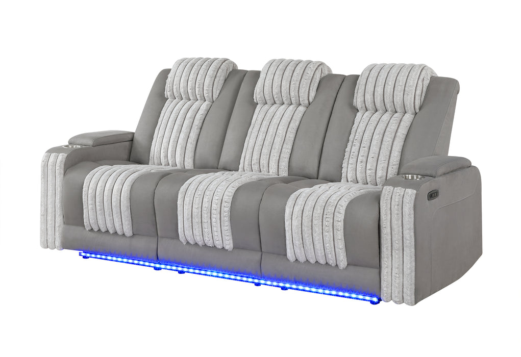 U8000 GREY PWR REC SOFA W/PHR, DDT, READING LIGHT & LED LIGHT - De Avenue Furniture