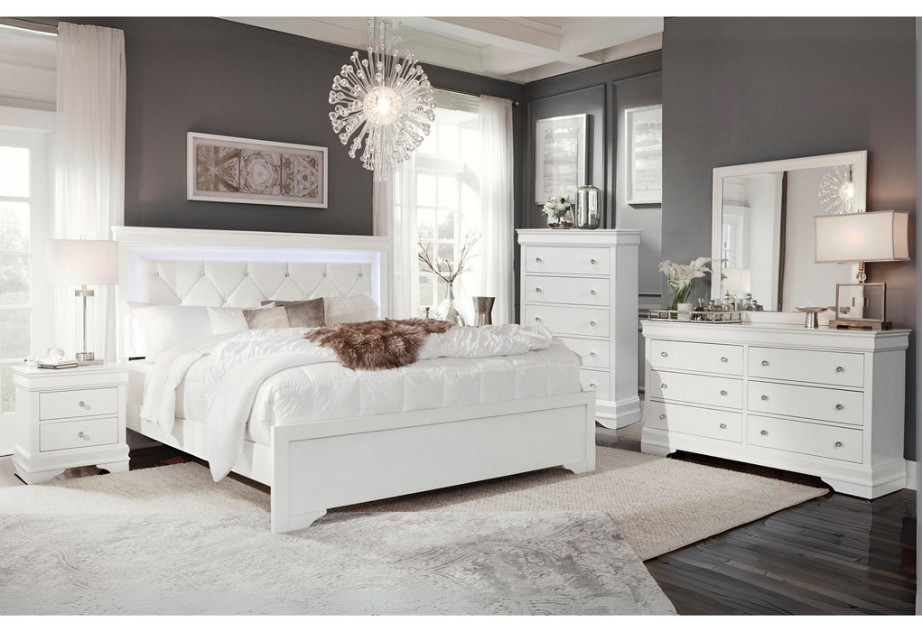 POMPEI METALLIC WHITE FULL BED GROUP WITH LED - De Avenue Furniture