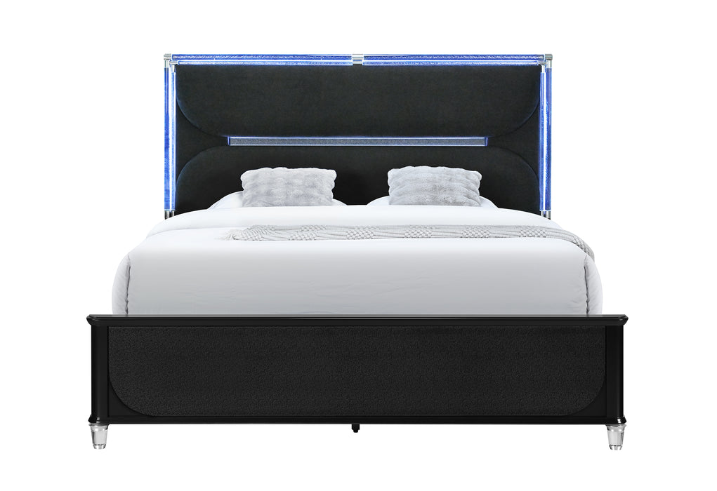 LANDO BLACK QUEEN BED WITH CONTINUOUS LED - De Avenue Furniture