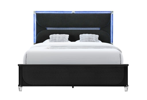 LANDO BLACK QUEEN BED WITH CONTINUOUS LED - De Avenue Furniture