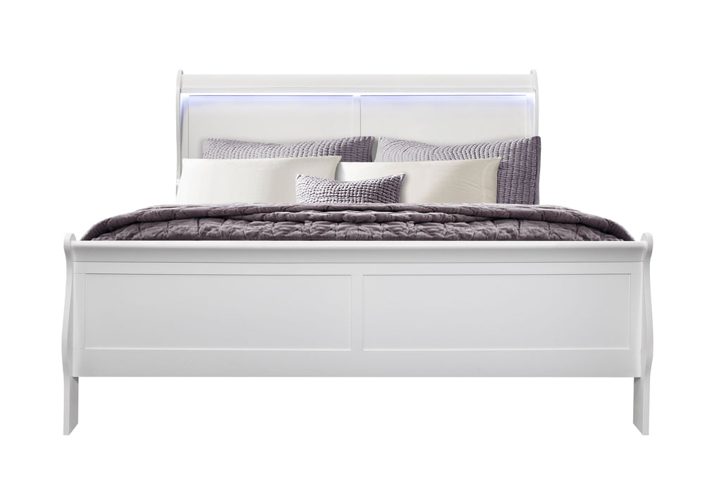 CHARLIE WHITE KING BED WITH LED, DRESSER, MIRROR AND NIGHTSTAND - De Avenue Furniture