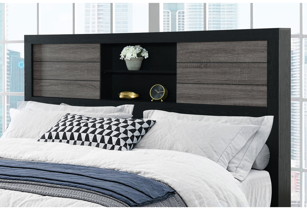 LISBON GREY/BLACK BOOKCASE FULL BED GROUP - De Avenue Furniture