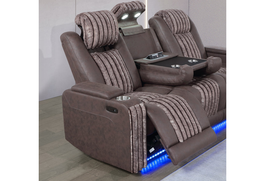 U8000 BROWN PWR REC SOFA W/PHR, DDT, READING LIGHT & LED LIGHT - De Avenue Furniture
