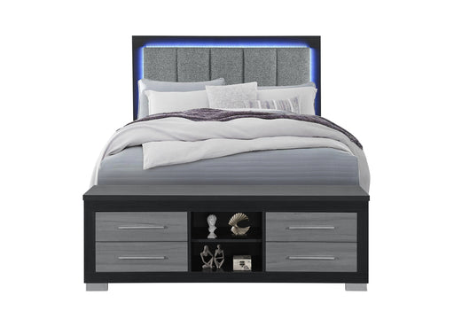 EMMA BLACK/GREY QUEEN BED WITH LED AND USB - De Avenue Furniture