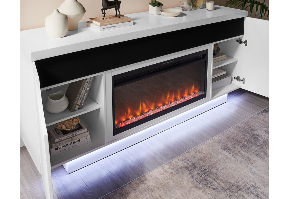 AILEEN WHITE 76" ENT UNIT W/LED, SPEAKERS, CRYSTAL AND POP-UP DOORS - De Avenue Furniture