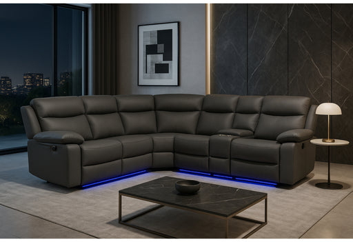 U6026 GREY PU 46A RIGHT SIDE FACING SECTIONAL WITH LED AND SPEAKER - De Avenue Furniture