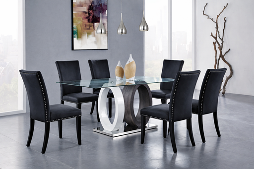 D1628 DINING TABLE AND 6 D03 BLACK DINING CHAIRS - De Avenue Furniture