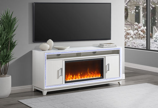 LILY WHITE ENTERTAINMENT UNIT 72 W/ LED, SPEAKERS, CRYSTAL INSERTS - De Avenue Furniture