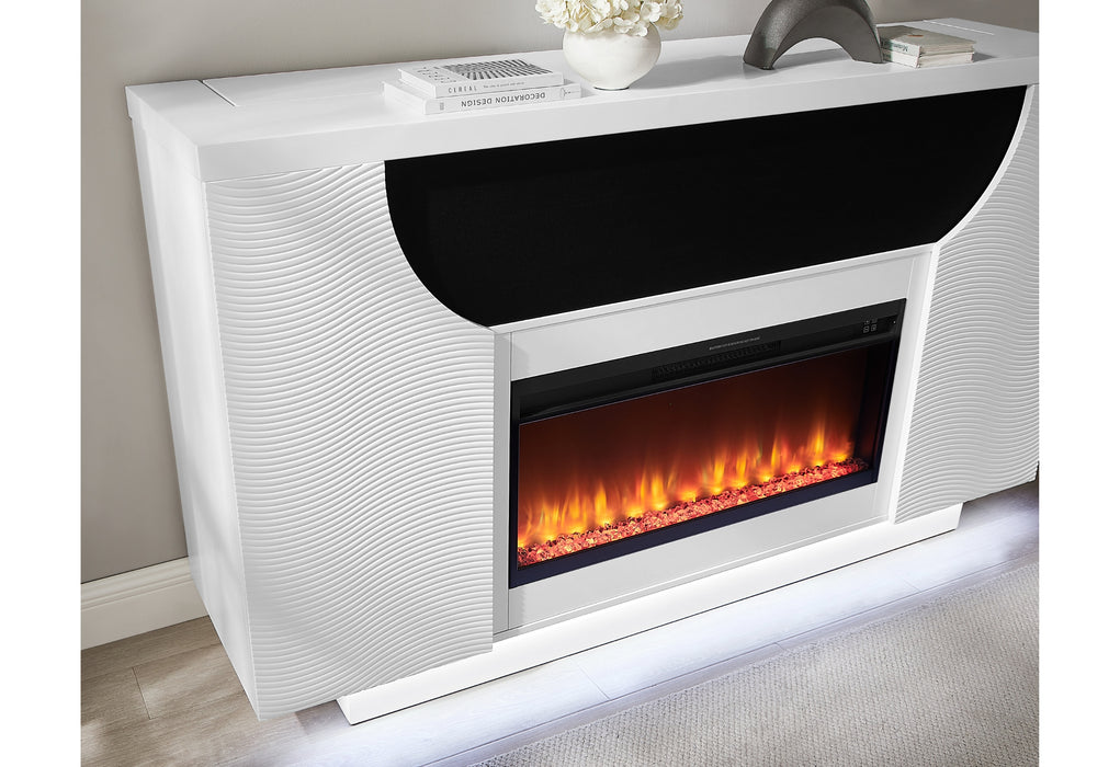 AVEENA WHITE 76" ENT UNIT WITH TV, LED, SPEAKERS, CRYSTAL AND POP-UP - De Avenue Furniture