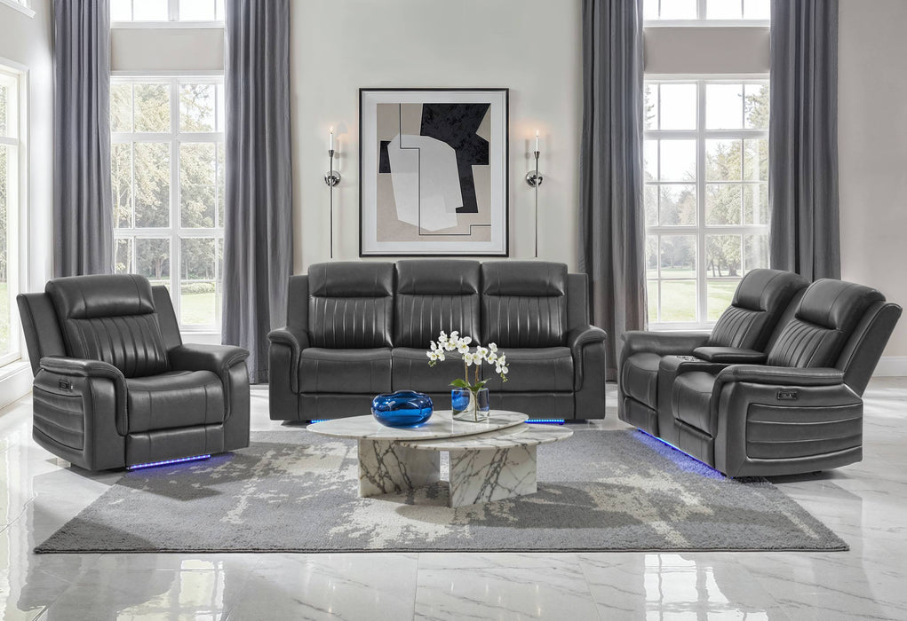 U8879 BLANCHE CHARCOAL WITH BLACK WELT POWER RECLINER WITH LED - De Avenue Furniture