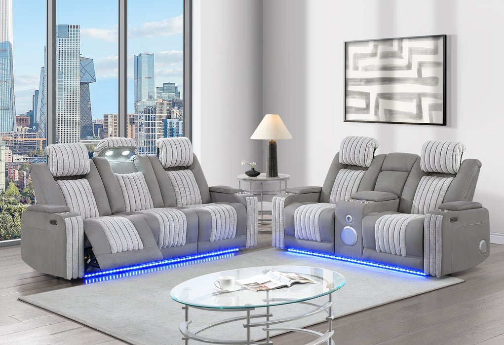 U8000 GREY PWR REC SOFA/PWR CONSOLE REC LOVESEAT W/PHR - De Avenue Furniture