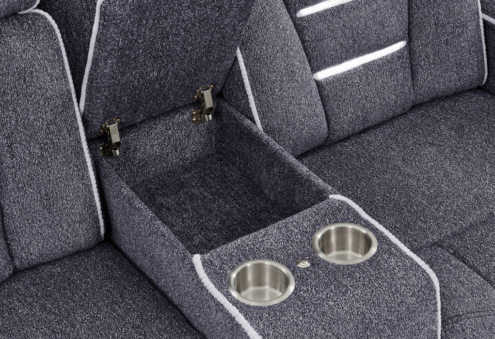 U1895 GREY P2 CONSOLE RECLINING LOVESEAT WITH IS AND LED - De Avenue Furniture