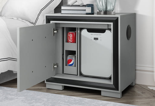 AMELIA GREY/BLACK NIGHTSTAND WITH COOLER AND SPEAKER - De Avenue Furniture