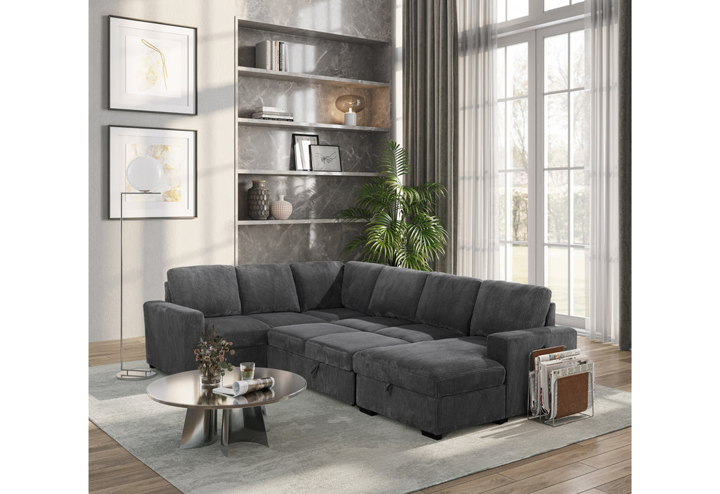U2660 GREY SECTIONAL W/PULL OUT SOFA BED - De Avenue Furniture