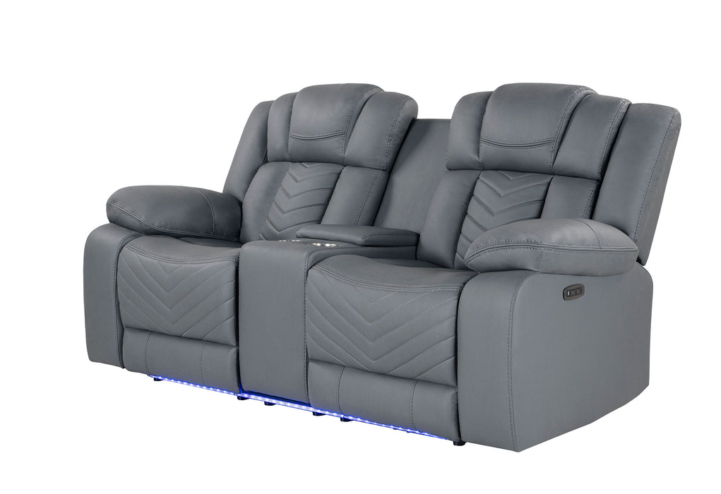 U7069 GREY 10 PWR CON REC LOVESEAT WITH LED AND IMMERSIVE SOUND - De Avenue Furniture