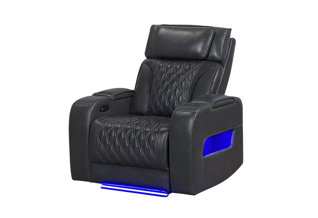 U8611 BLANCHE CHARCOAL POWER RECLINER WITH POWER HEADREST AND LED - De Avenue Furniture
