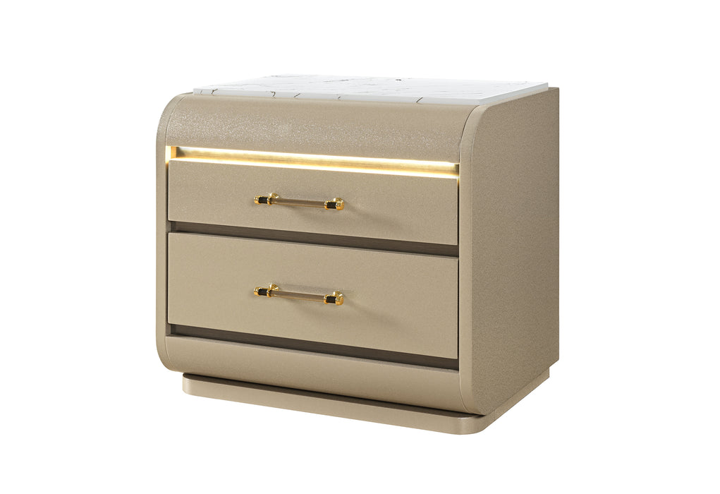 GENESIS GOLD NIGHTSTAND WITH LED - De Avenue Furniture