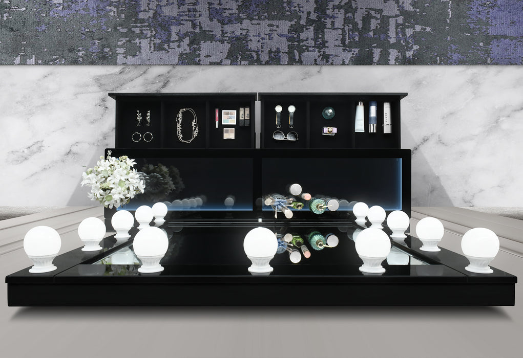 ELLA BLACK VANITY SET WITH STORAGE STOOL - De Avenue Furniture