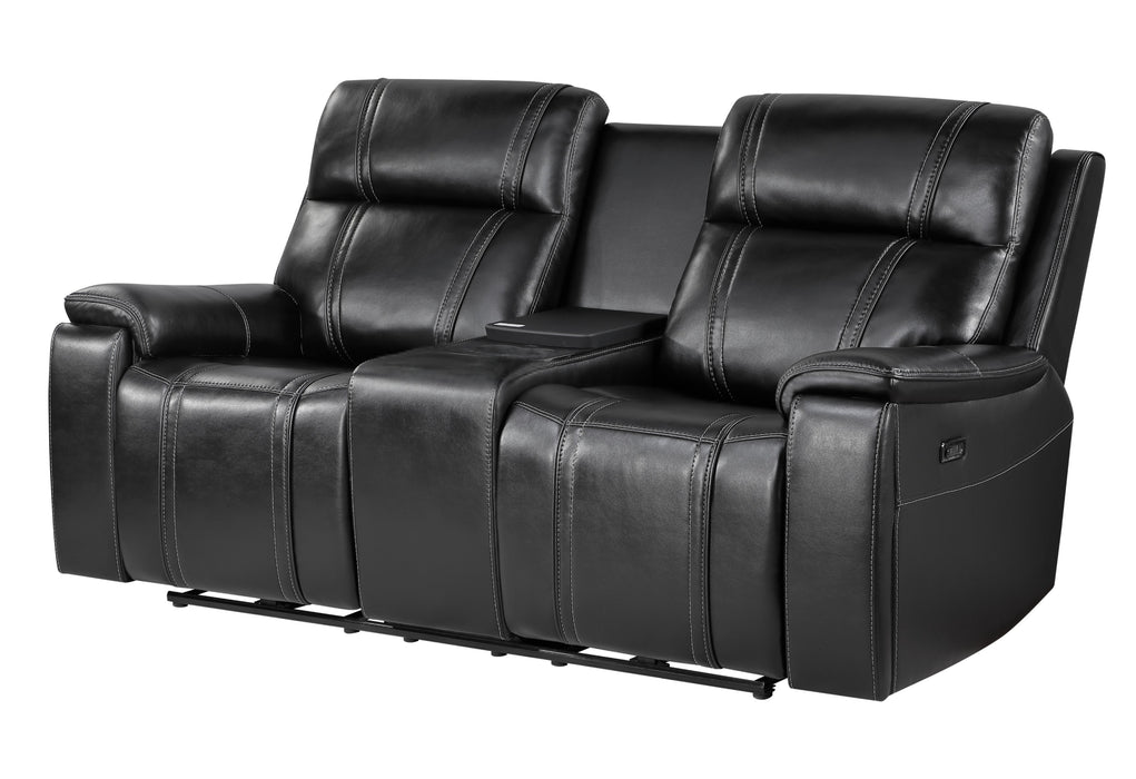 U8880 BLACK LEATHER POWER CONSOLE RECLINING LOVESEAT WITH COOLER - De Avenue Furniture