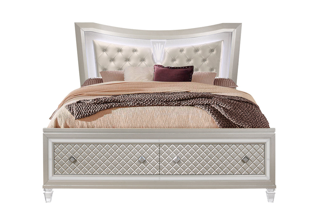 PARIS CHAMPAGNE QUEEN BED WITH LED - De Avenue Furniture