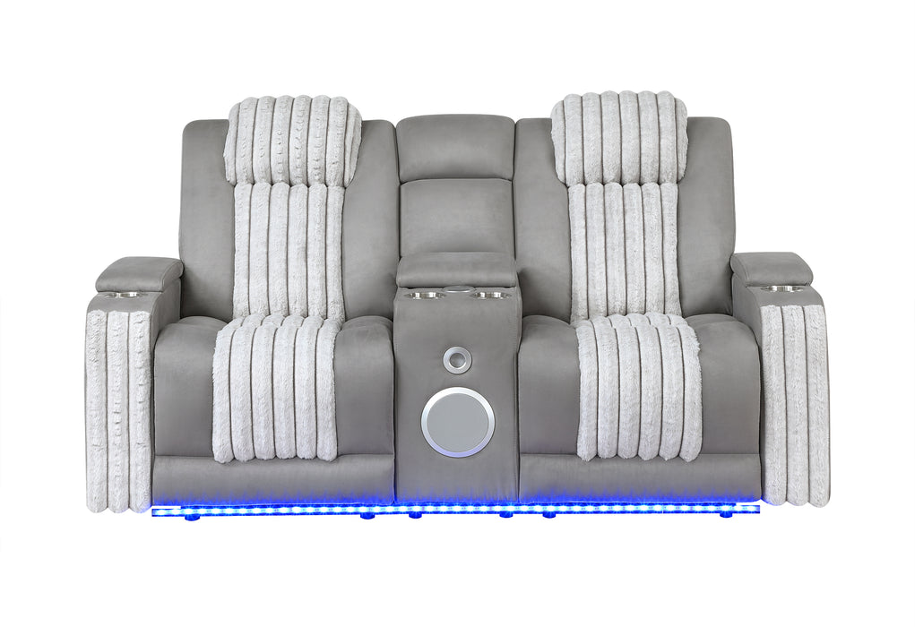 U8000 GREY PWR CONSOLE REC LOVESEAT W/PHR, LED AND SPEAKER - De Avenue Furniture